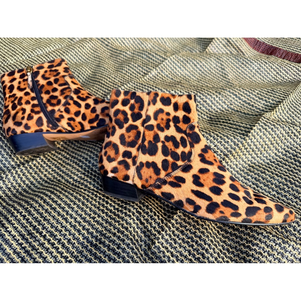 J.Crew Leopard Print Calf Hair Ankle Boots Pointed Toe 8.5